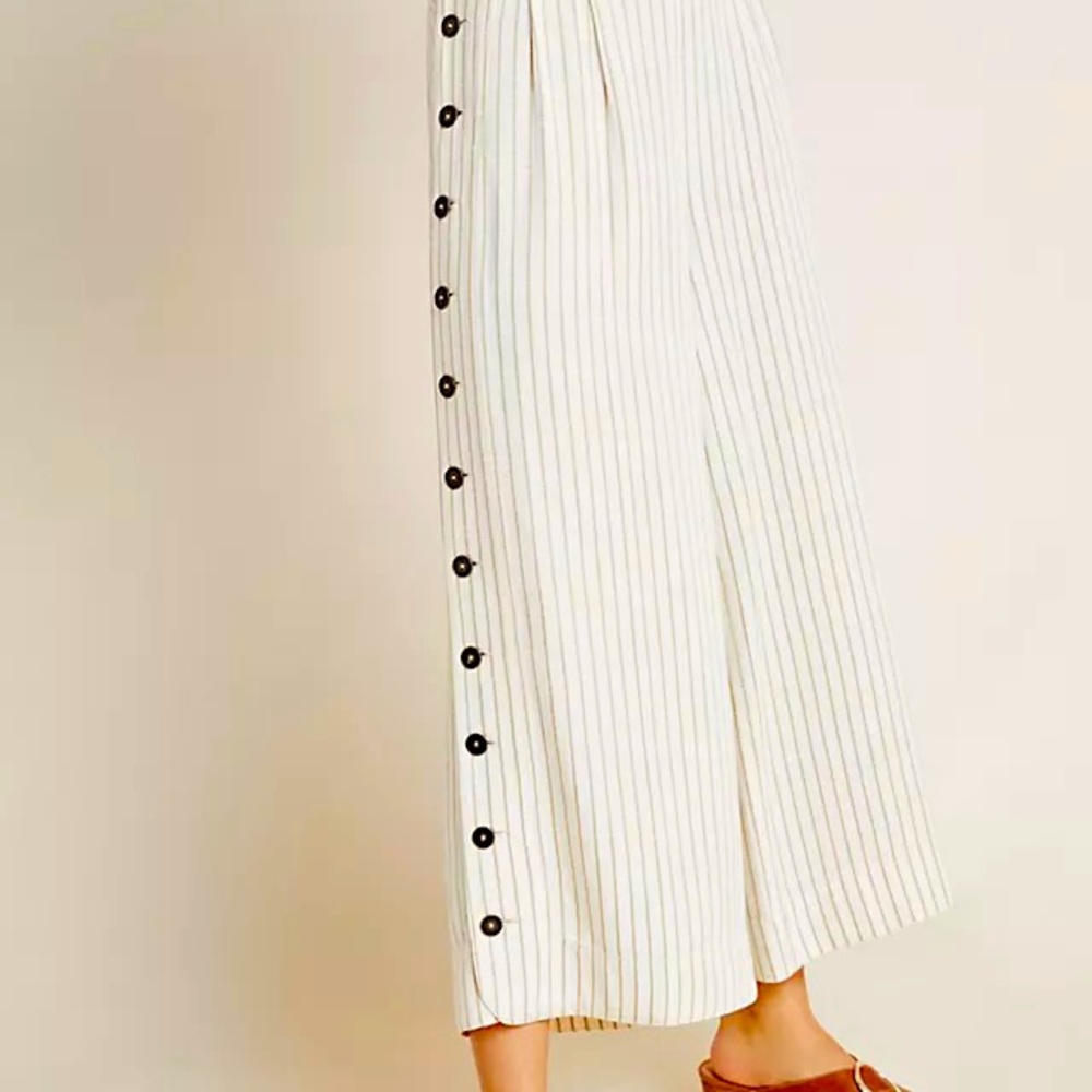 Anthropologie rayon loose fit wide leg pants button details size 8